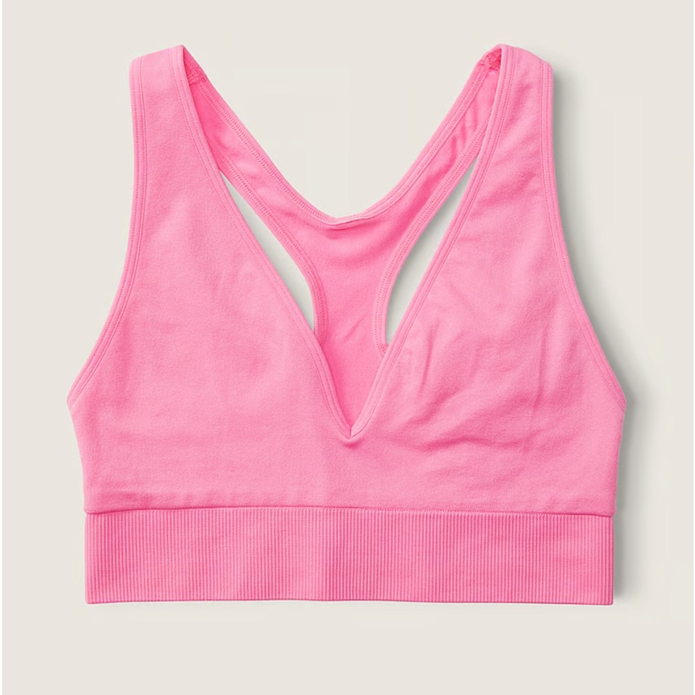 PINK VICTORIAS SECRET SEAMLESS PLUNGE BRALETTE SZ L DREAMY PINK